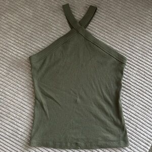 SO Criss Cross Halter Neck Green Ribbed Tank Top Size Medium